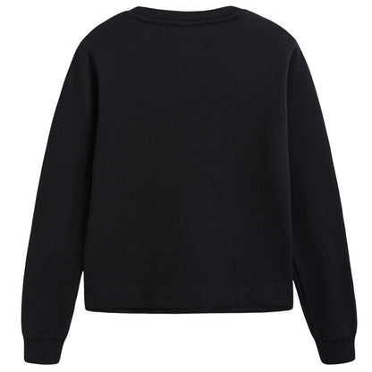 Girls Black Cotton Sweatshirt With Ribbon Trim
