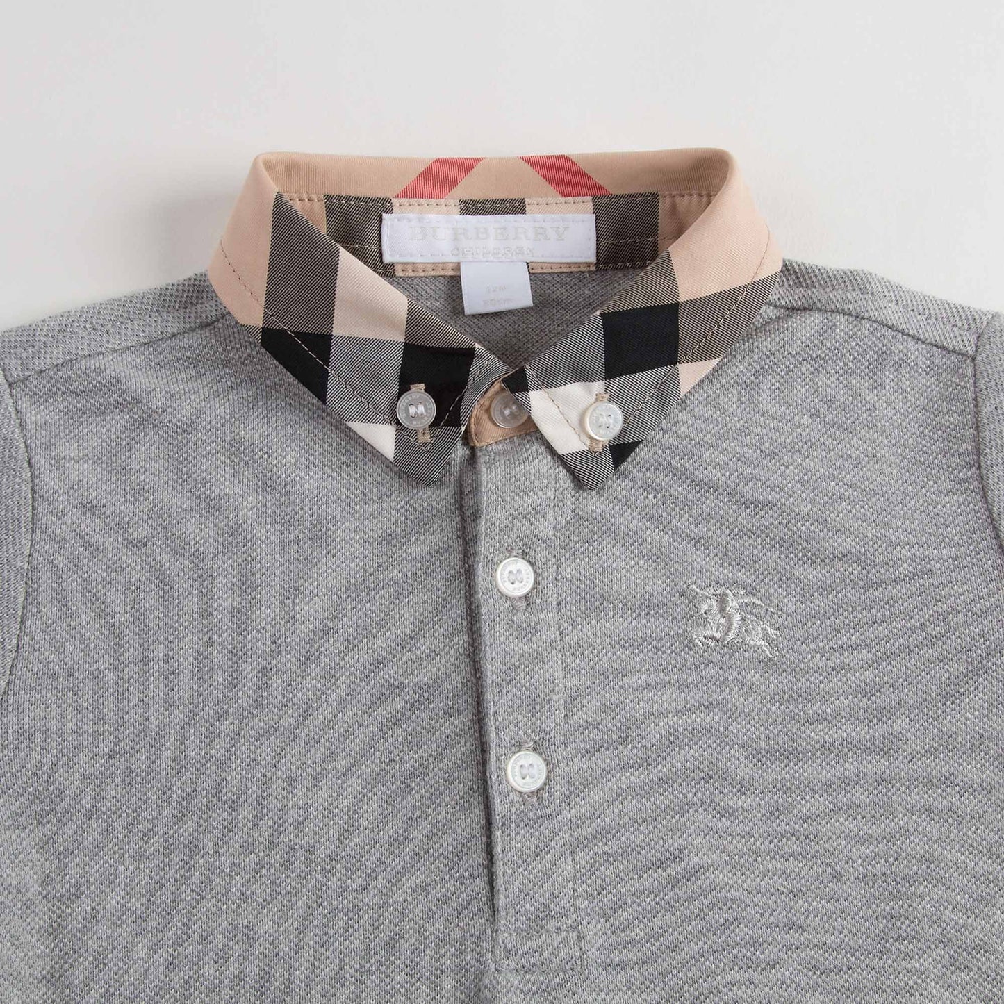 Boys Grey Polo Shirt With Check Collar