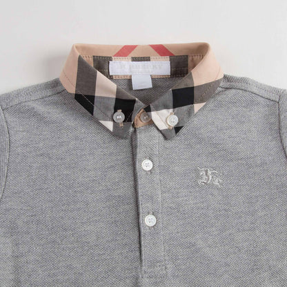 Boys Grey Polo Shirt With Check Collar