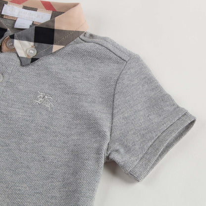 Boys Grey Polo Shirt With Check Collar