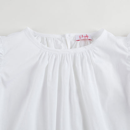Girls White Cotton Ruffled Trims Blouse