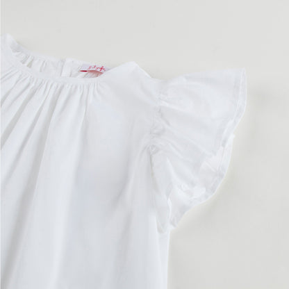 Girls White Cotton Ruffled Trims Blouse