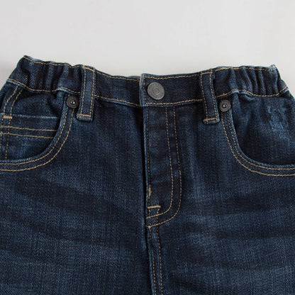 Baby Boys Blue Denim Jeans With Check Turn-Ups