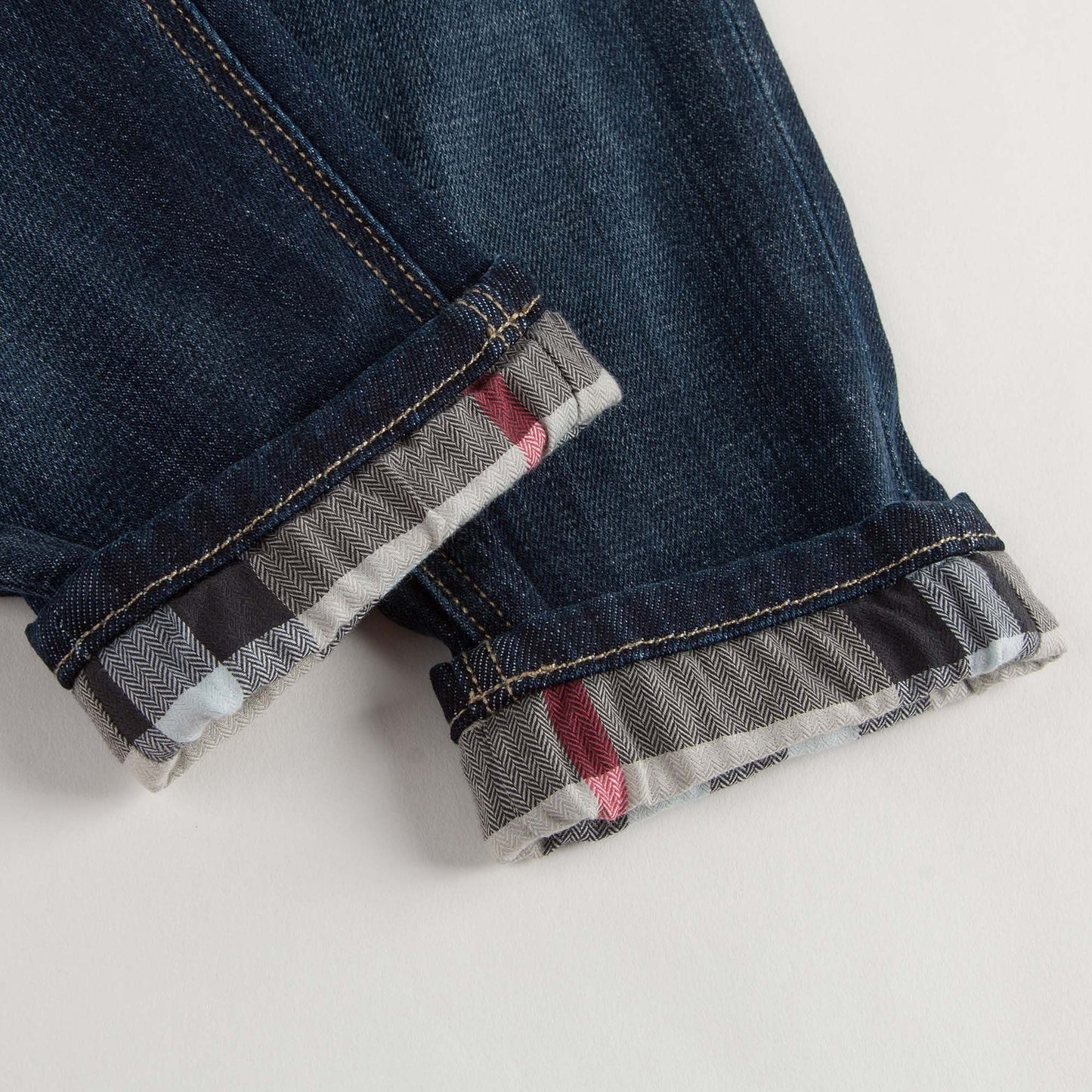 Baby Boys Blue Denim Jeans With Check Turn-Ups