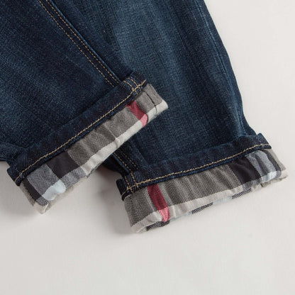 Baby Boys Blue Denim Jeans With Check Turn-Ups