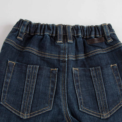 Baby Boys Blue Denim Jeans With Check Turn-Ups