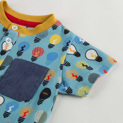 Baby Boys Blue T-Shirt With Multicolor Lightbulb Print