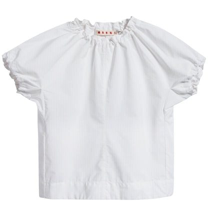 Girls White Striped Cotton T-shirt
