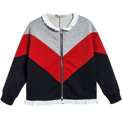 Girls Navy Blue Striped Cotton Cardigan