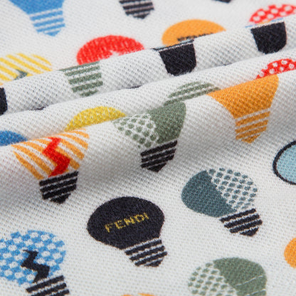 Boys Blue Polo Shirt With Multicolor Lightbulb Print