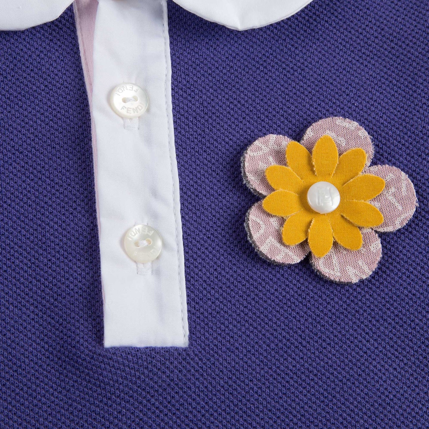 Baby Girls Purple Cotton Polo Shirt With Patch Flowers Trims
