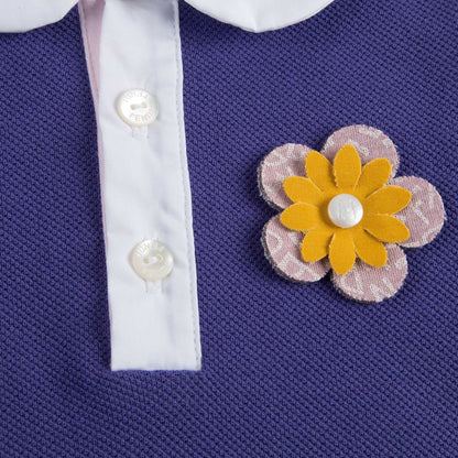 Baby Girls Purple Cotton Polo Shirt With Patch Flowers Trims
