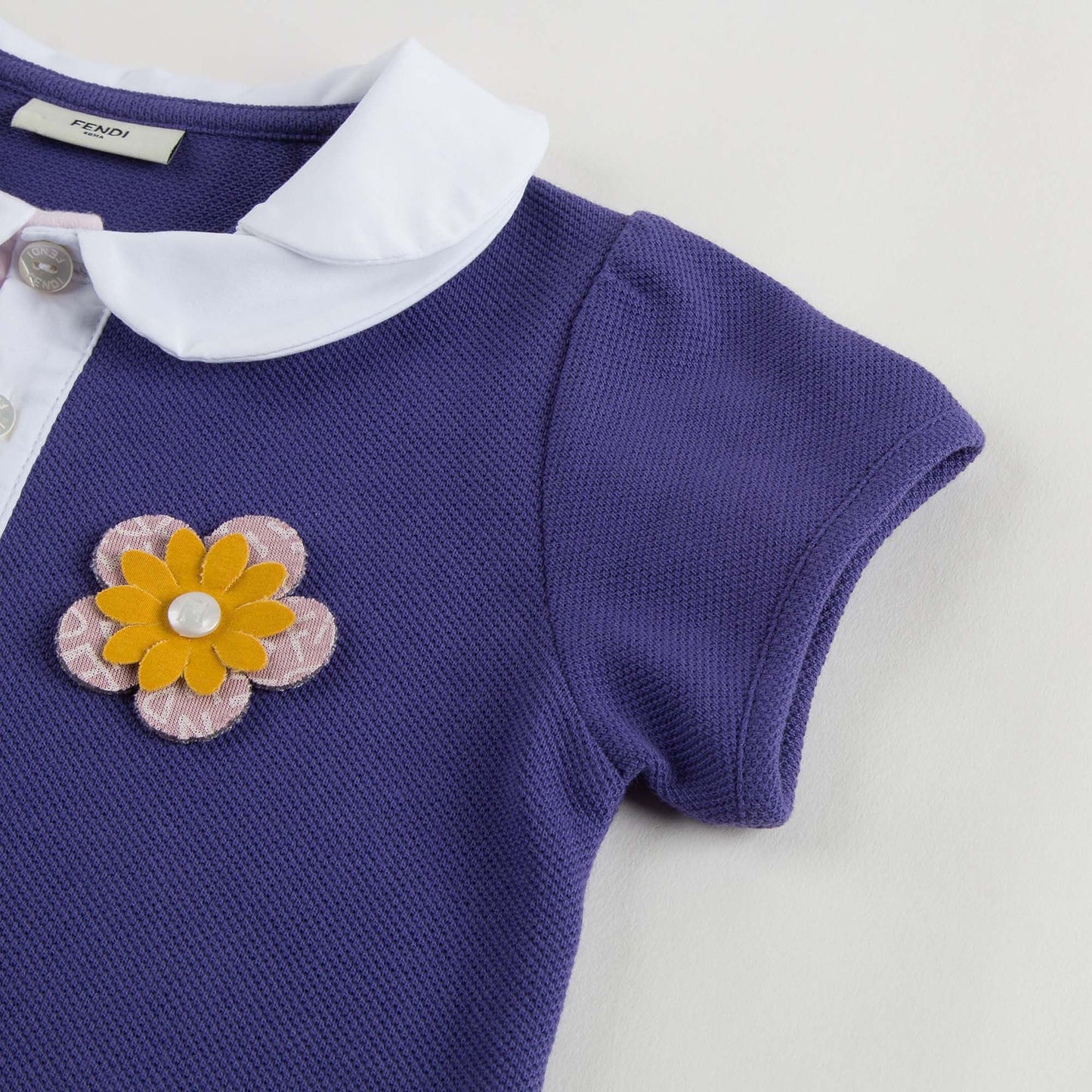 Baby Girls Purple Cotton Polo Shirt With Patch Flowers Trims