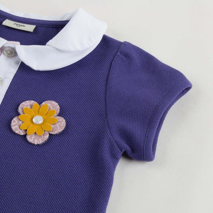 Baby Girls Purple Cotton Polo Shirt With Patch Flowers Trims
