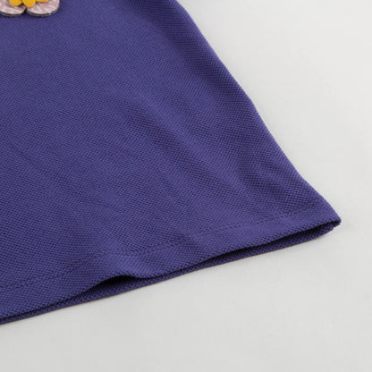 Baby Girls Purple Cotton Polo Shirt With Patch Flowers Trims