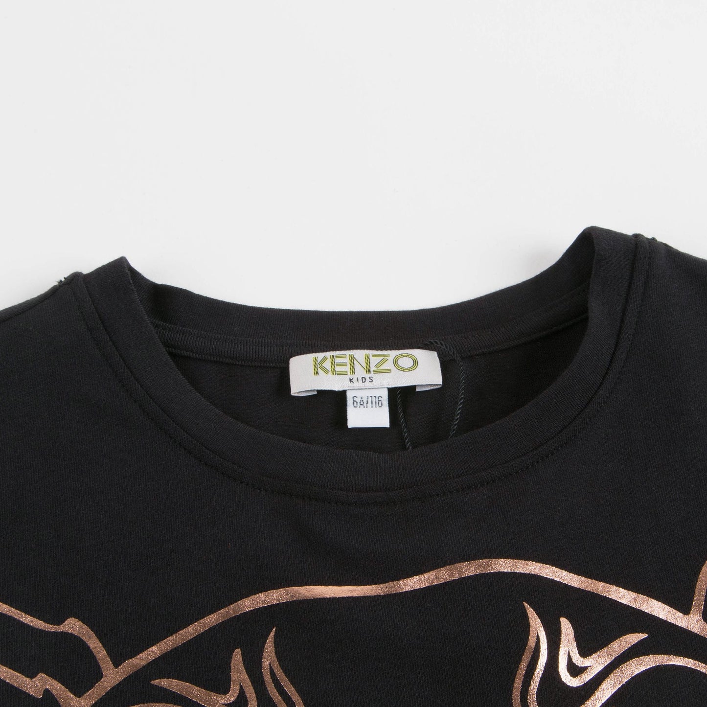 Girls Black Tiger Printed Cotton T-shirt