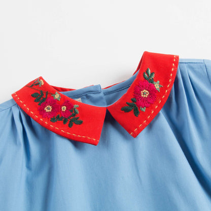 Baby Girls Blue Embroidered Dress