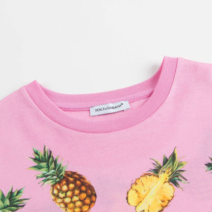 Girls Pink Pineapple Printed Cotton T-shirt
