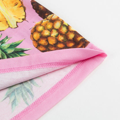 Girls Pink Pineapple Printed Cotton T-shirt