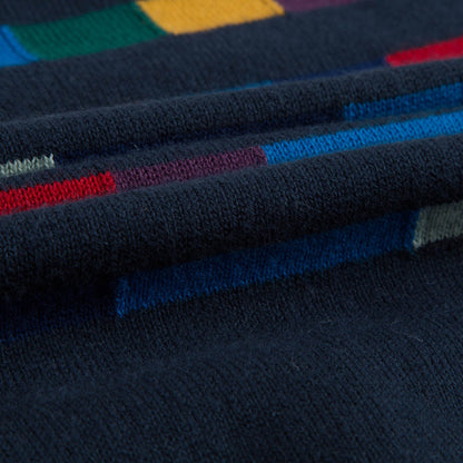 Boys Dark Blue Cotton Knitted Sweater With Multicolor Print