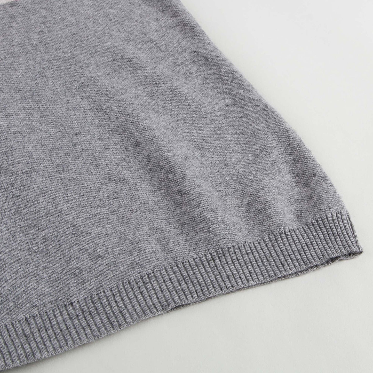 Girls Light Grey Knitted Dress With Multicolor Pattern Trims