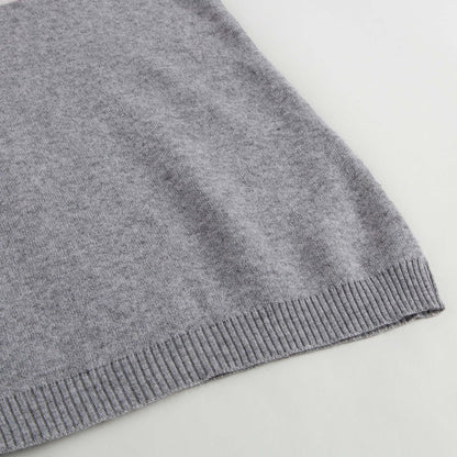 Girls Light Grey Knitted Dress With Multicolor Pattern Trims