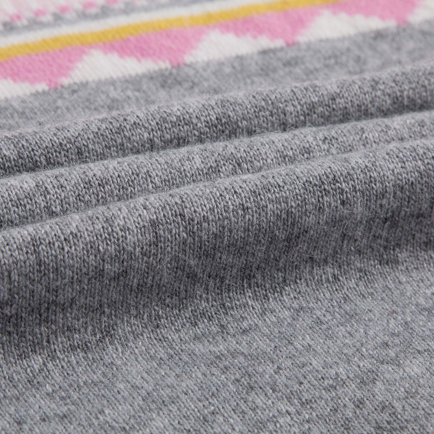 Girls Light Grey Knitted Dress With Multicolor Pattern Trims