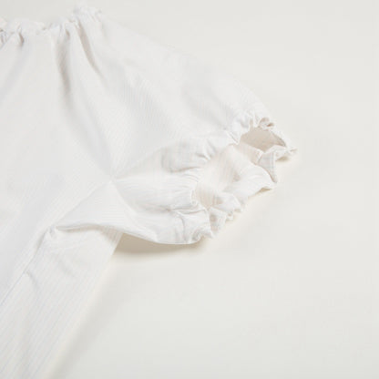 Girls White Striped Cotton T-shirt