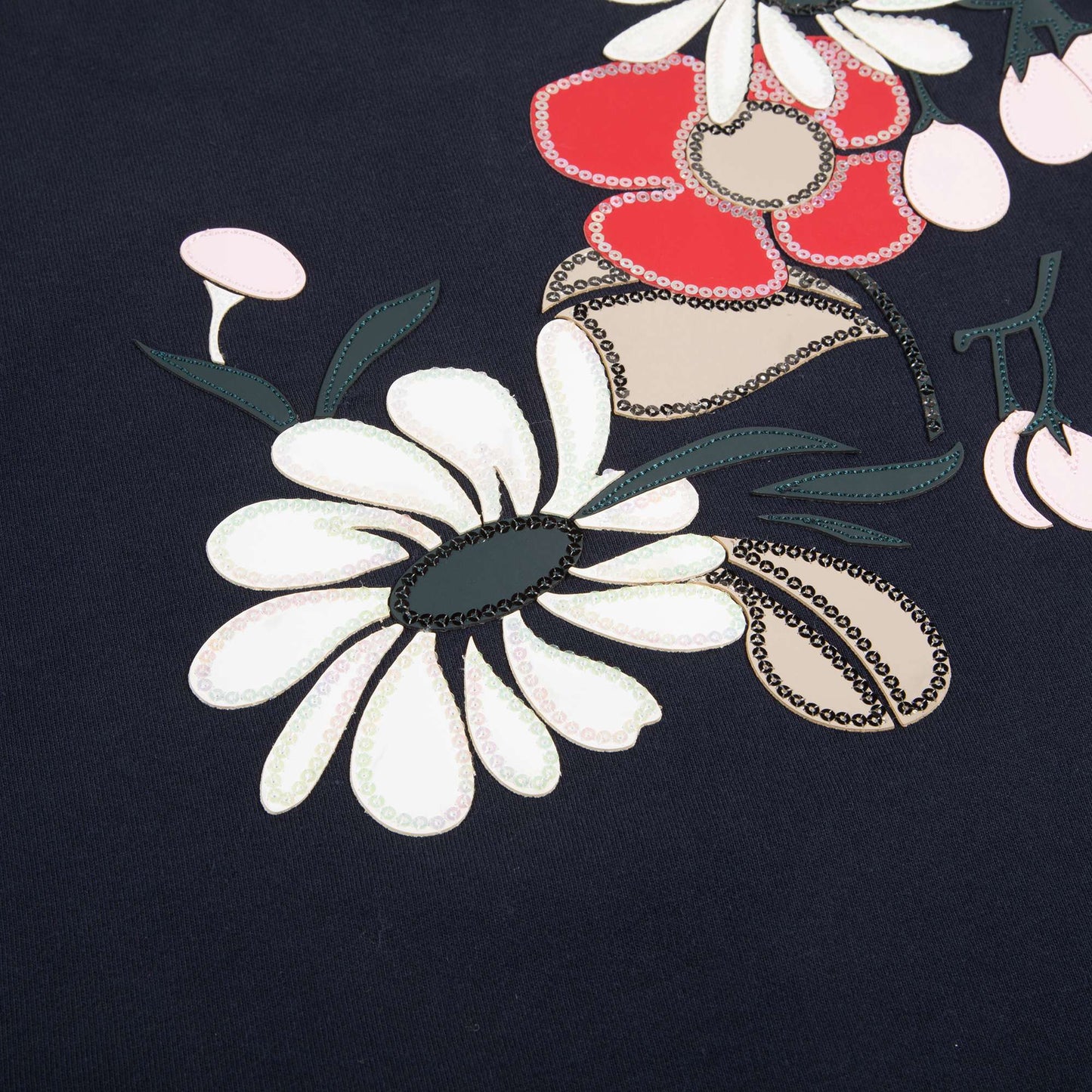Girls Navy Blue Printed Cotton Sweater