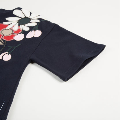 Girls Navy Blue Printed Cotton Sweater