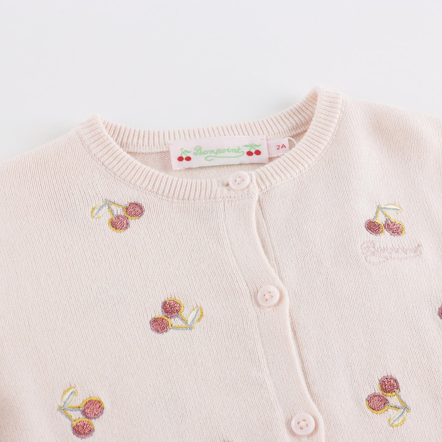 女婴浅粉色樱桃刺绣棉开衫