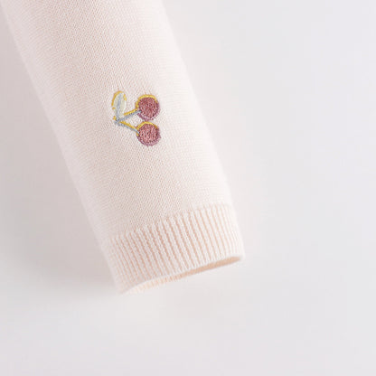 女婴浅粉色樱桃刺绣棉开衫