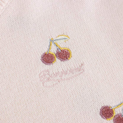 女婴浅粉色樱桃刺绣棉开衫