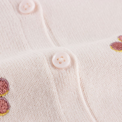 女婴浅粉色樱桃刺绣棉开衫