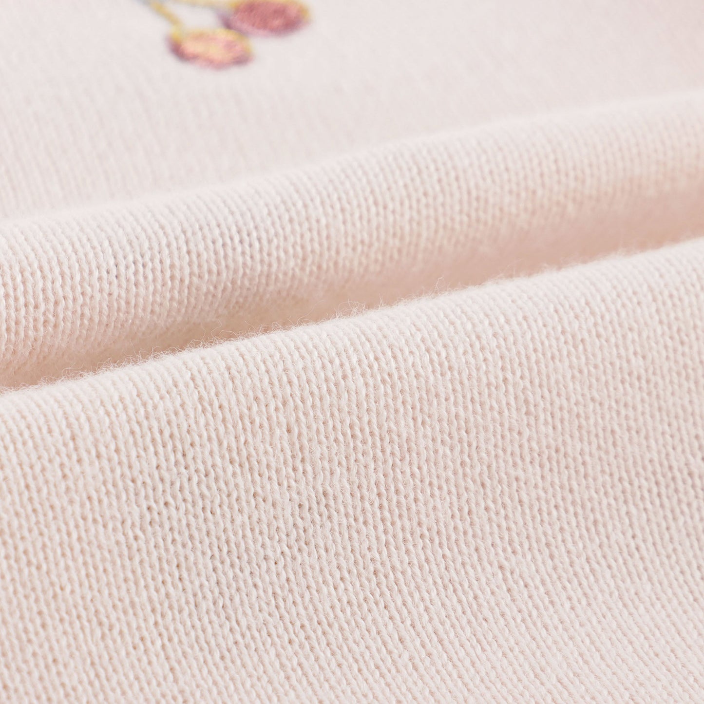 女婴浅粉色樱桃刺绣棉开衫