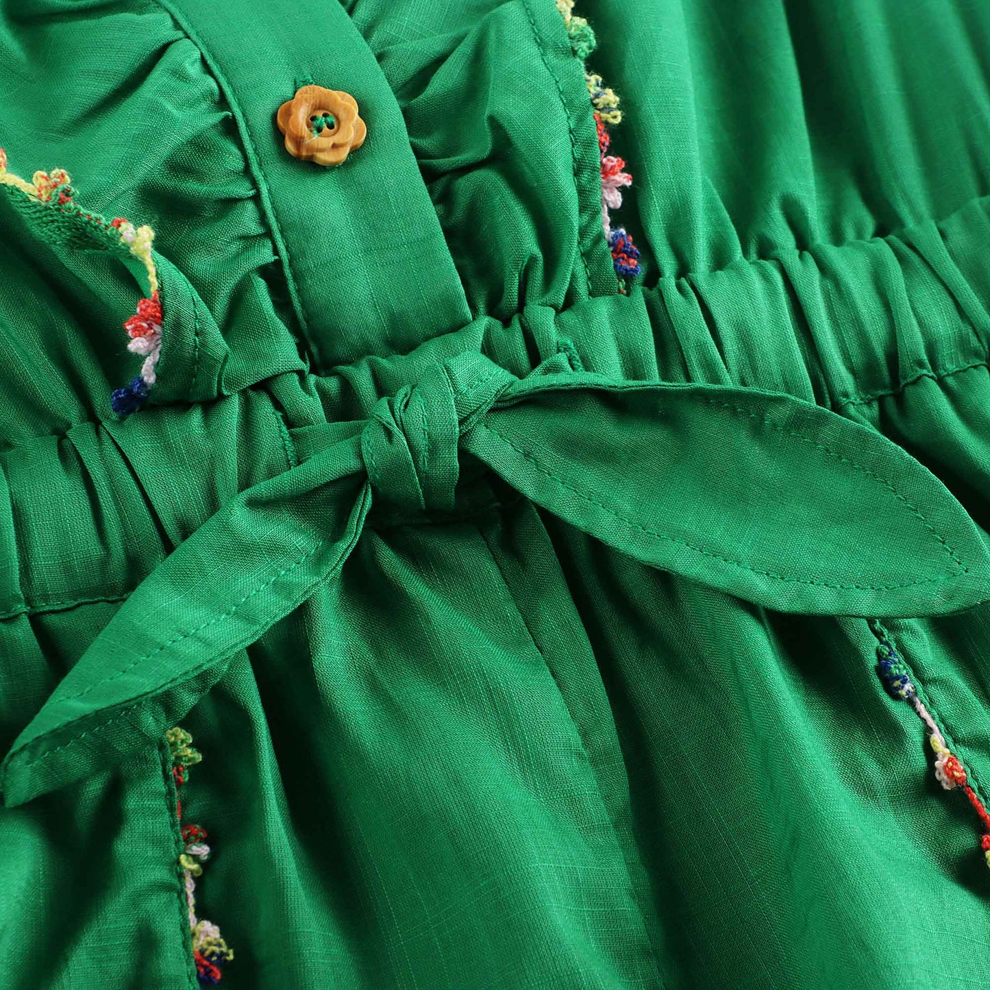 女童绿色棉连体裤