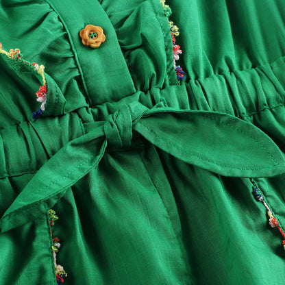 女童绿色棉连体裤