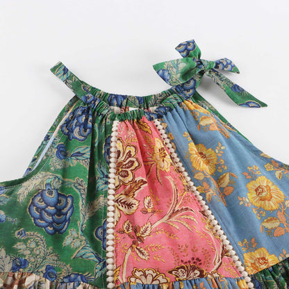 女童彩色花朵棉连衣裙