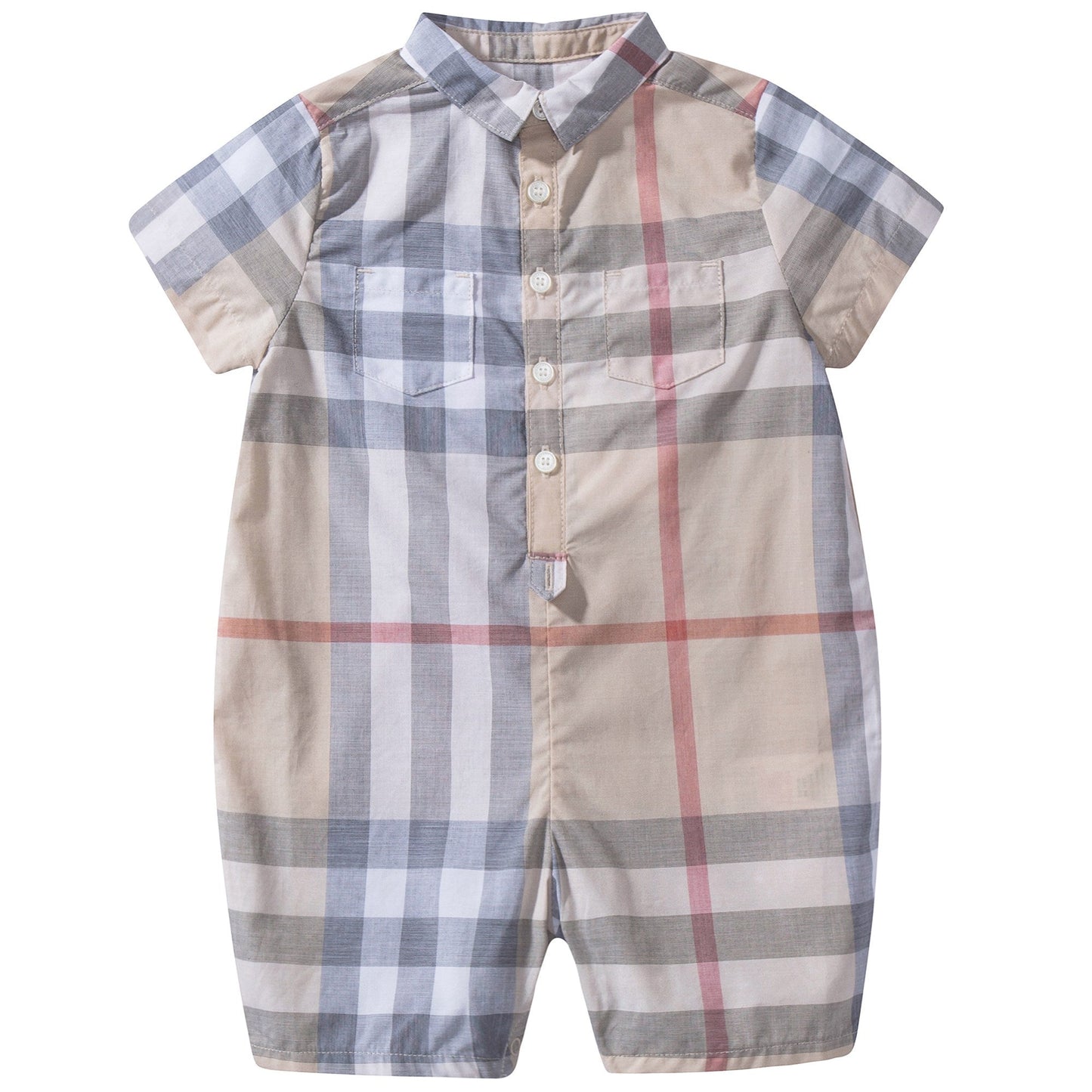 Baby  Beige   Checked  Cotton  Romper