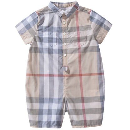 Baby  Beige   Checked  Cotton  Romper