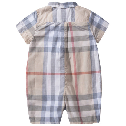 Baby  Beige   Checked  Cotton  Romper