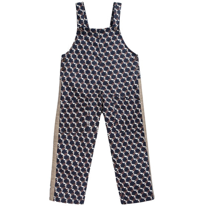 Girls & Boys Blue & Chocolate Cotton Woven Dungaree