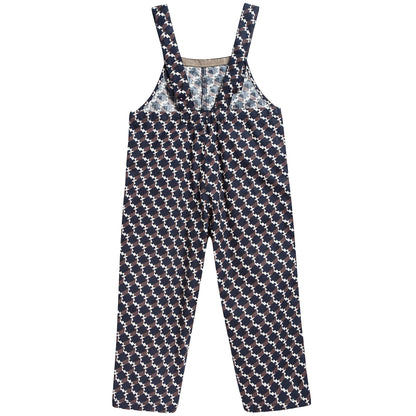 Girls & Boys Blue & Chocolate Cotton Woven Dungaree