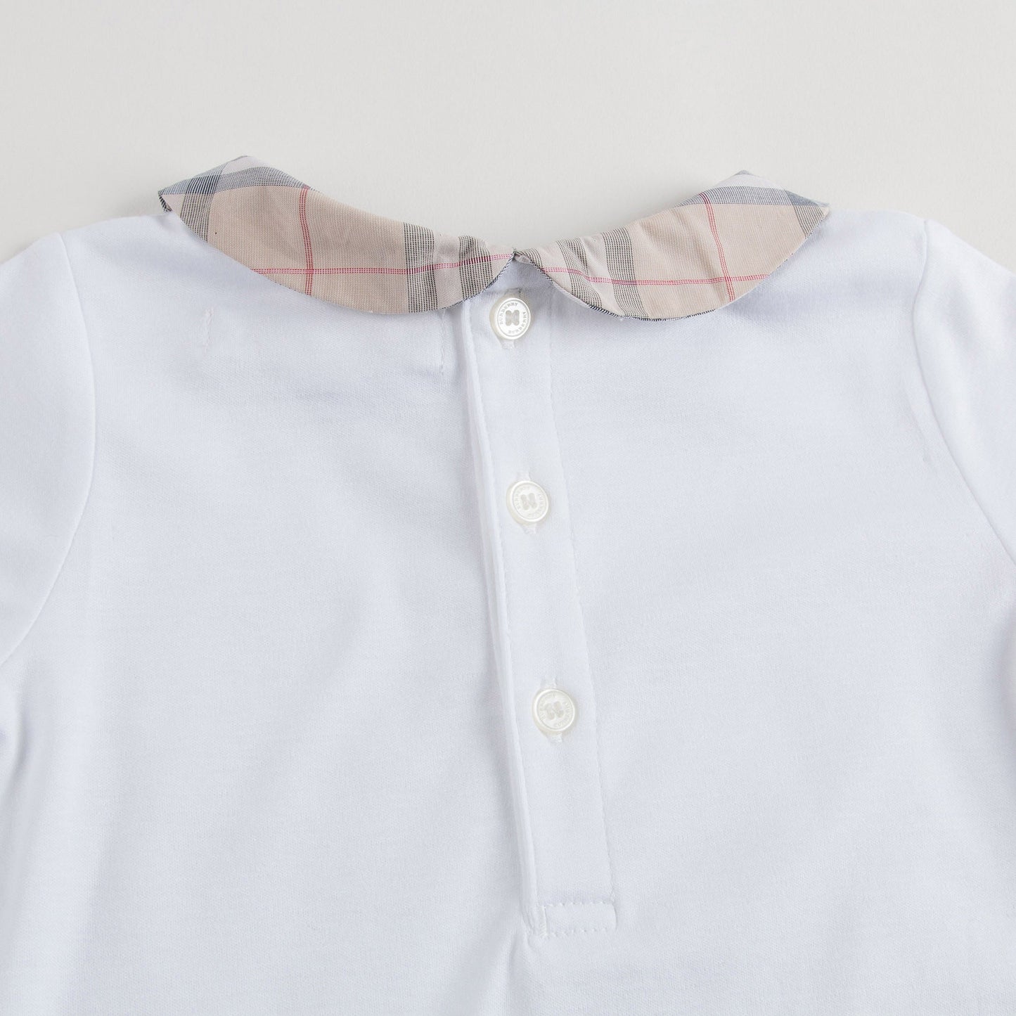 Baby White With Check Collar Babygrow