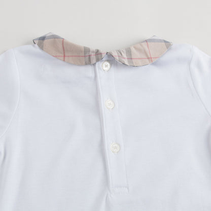 Baby White With Check Collar Babygrow