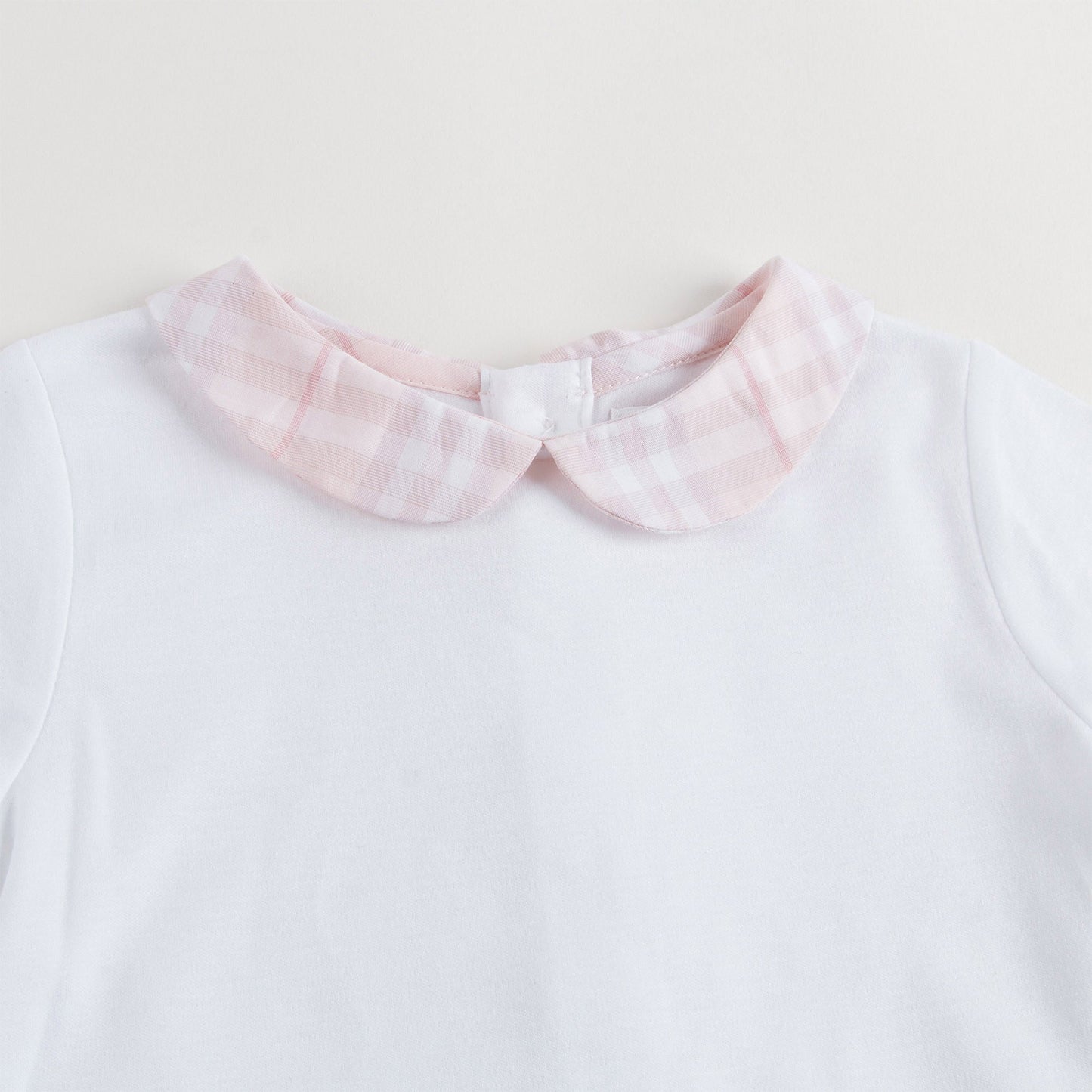 Baby Boys&Baby Girls White With Pink Check Collar Babygrows