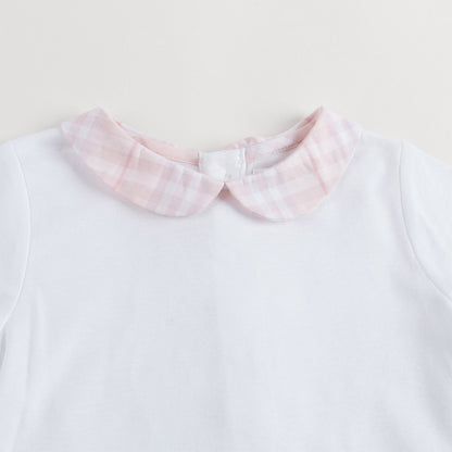 Baby Boys&Baby Girls White With Pink Check Collar Babygrows