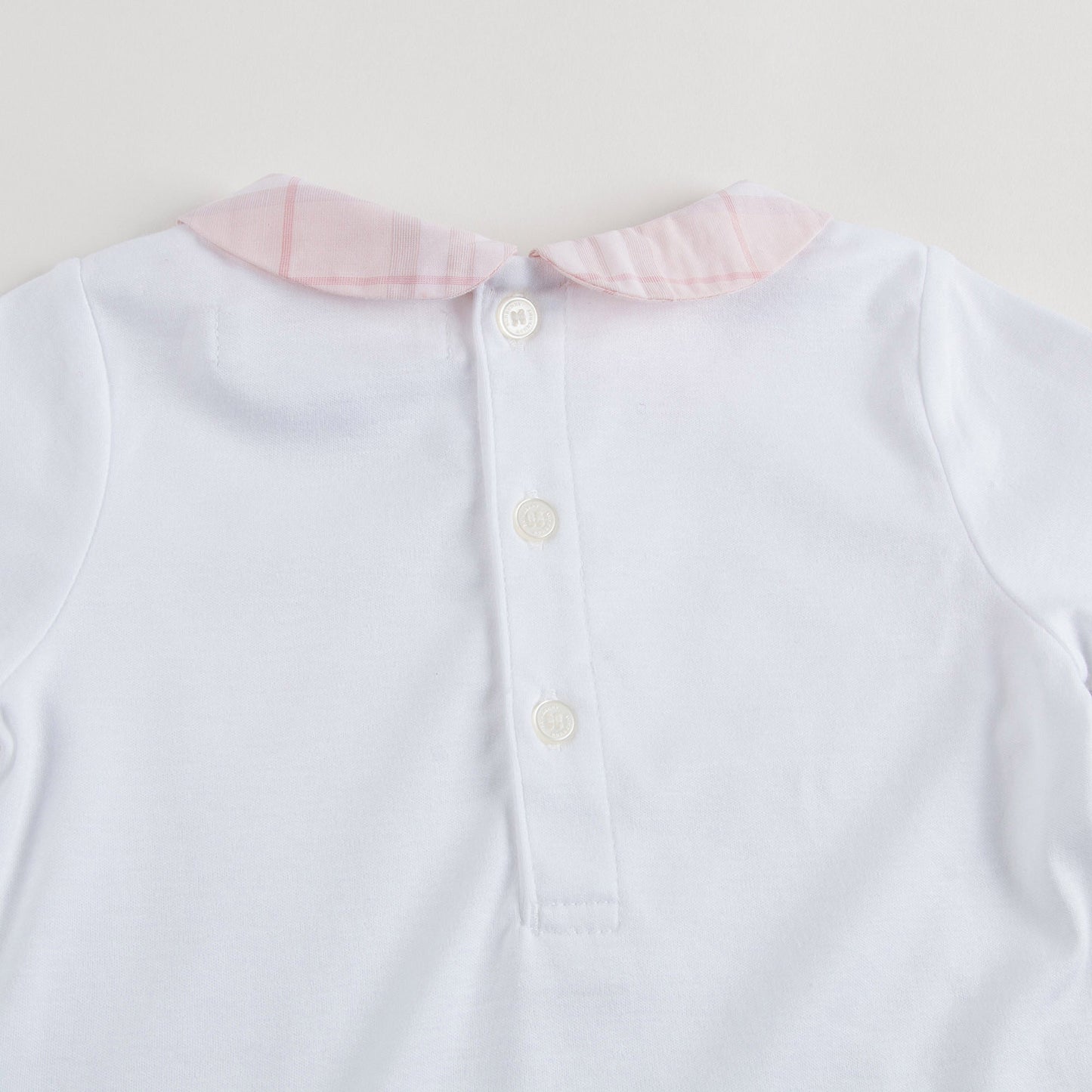 Baby Boys&Baby Girls White With Pink Check Collar Babygrows