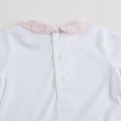 Baby Boys&Baby Girls White With Pink Check Collar Babygrows