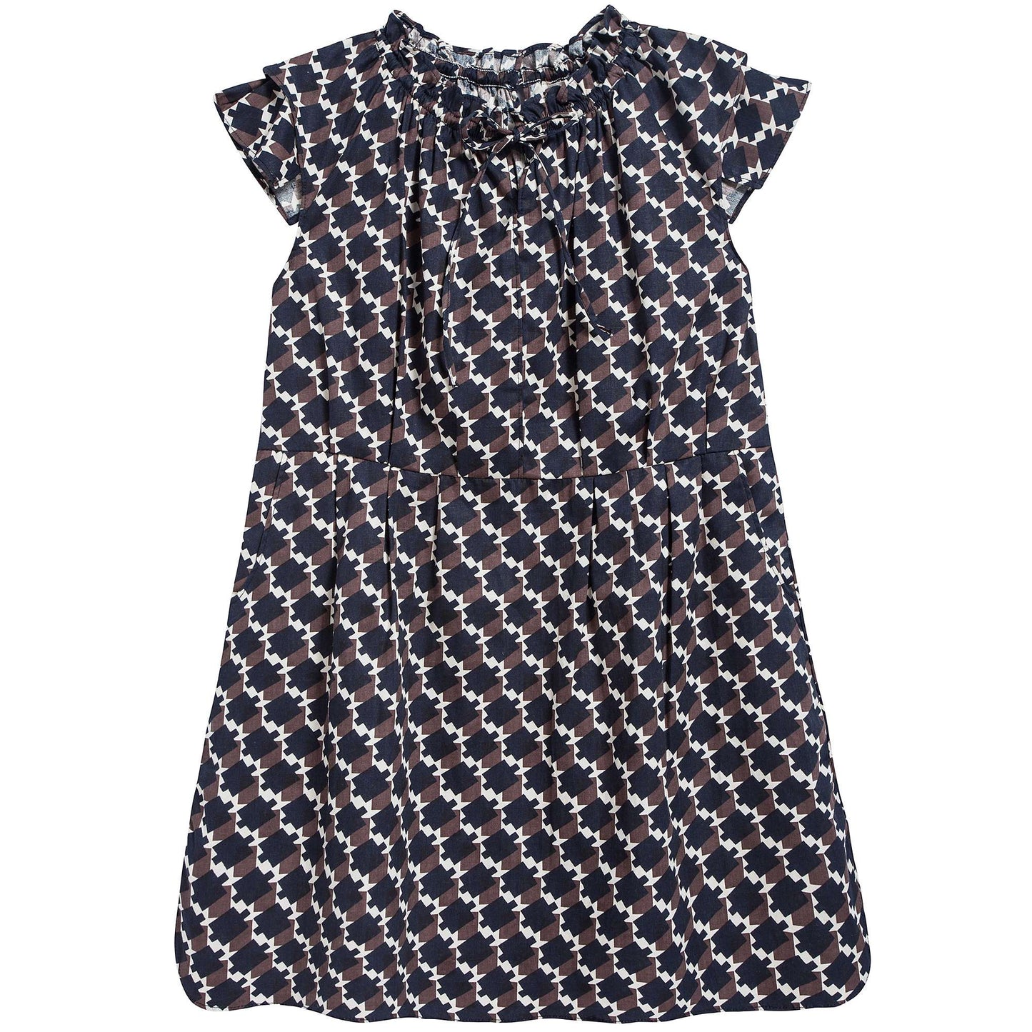 Girls Blue & Chocolate Cotton Woven Dress